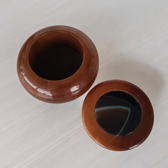 Brazilian Wooden Mini Trinket Ring Box With Lid Handcrafted Cedar & Agate - Picture 2 of 10